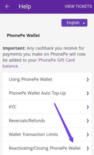 reactivating/closing phone pe wallet